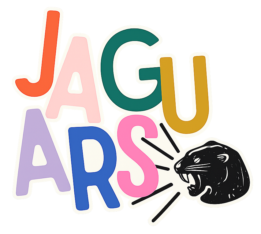 Jaguars Community Organization logo featuring colorful "JAGUARS" lettering and a roaring jaguar head.